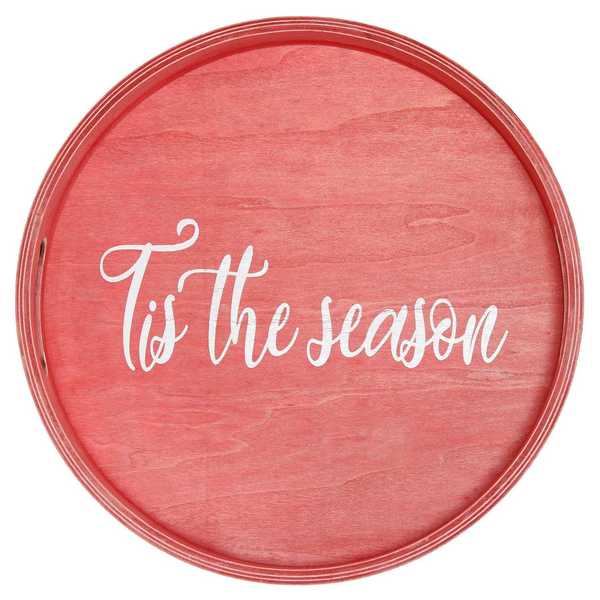 Elegant Designs "Tis the Season" 13.75" Round Wood Serving Tray with Handles HG2013-RTS